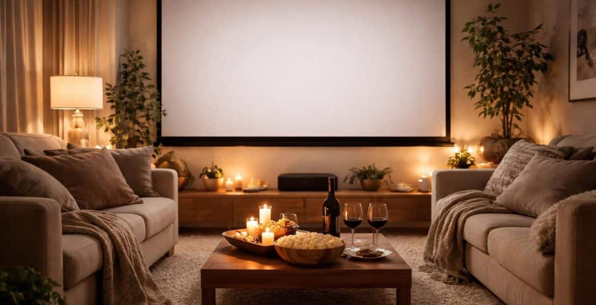 transformez votre date à domicile en une expérience cinéma unique grâce à un écran de projection pour une ambiance magique et immersive.