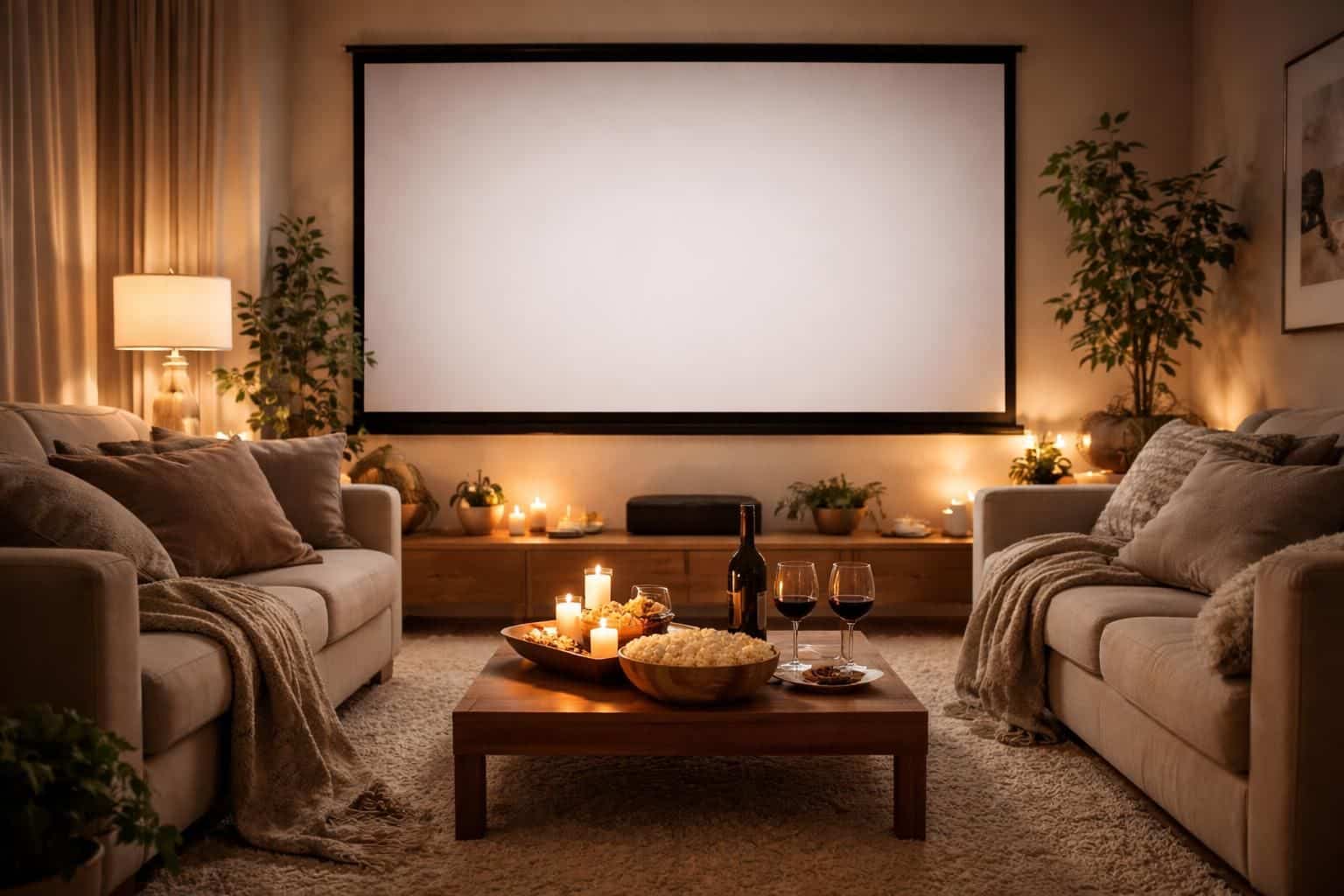 transformez votre date à domicile en une expérience cinéma unique grâce à un écran de projection pour une ambiance magique et immersive.
